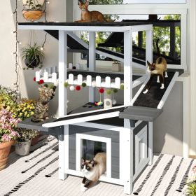 4 Tiers Outdoor Cat House Weatherproof Cat Tree Tower with Waterproof Roof and 2 Doors , Feral Cat Shelter Outside Enclosure (title: default title)